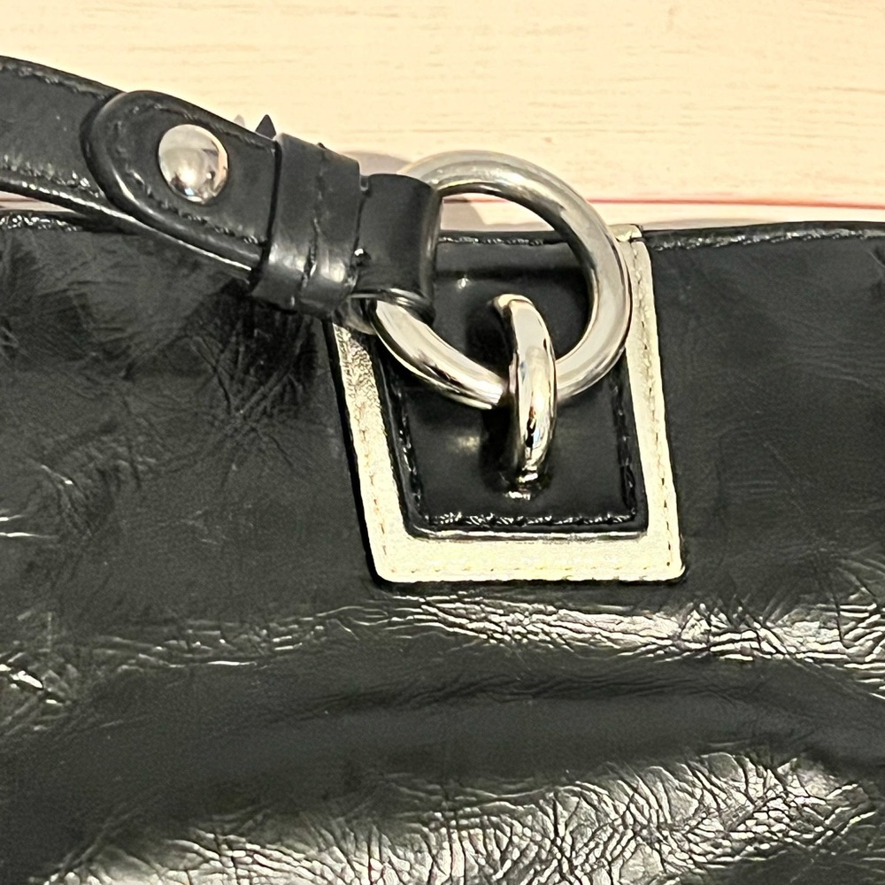 COACH Leather Inlaid Tote Shoulder Bag 17127 Black Grey Patent Leather Shopper - Picture 3 of 4